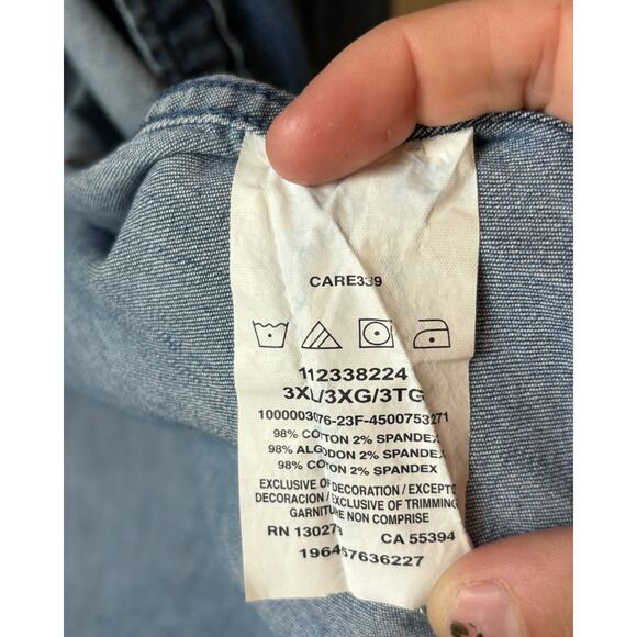 Wrangler Men’s Denim Button-Down Shirt 3XL Blue Stretch Chambray Western Casual - Picture 6 of 11